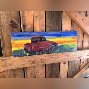 Hand-Painted Vintage Red Truck Wall Art Rustic Farmhouse Decor Reclaimed Tile